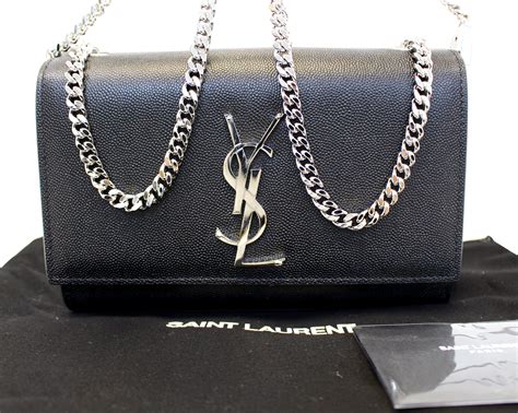 ysl black bag with silver chain.